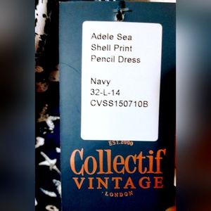 COLLECTIF LONDON VINTAGE ADELE SEA SHELL PRINT PENCIL DRESS